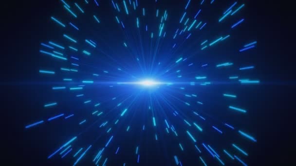 Абстрактні вибухи цифрових неонових феєрверків у синьому — стокове відео