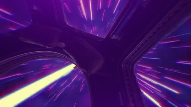 Abstrakter Retro-Hypersprung im Weltraum auf einem Raumschiff — Stockvideo