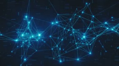 Dijital veri düğüm ve bağlantı yolları üzerinde ağ her türlü soyut yanıp sönen bağlı