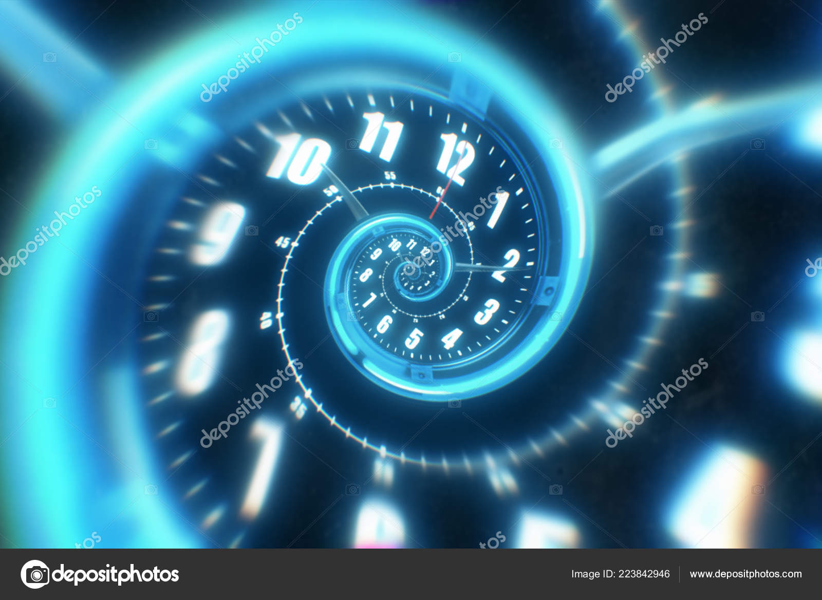 Rotating Spiral Luminous Clock Numbers Abstract Illustration Stock