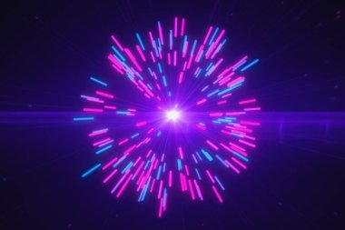 Dijital neon havai fişek 3d illüstrasyon soyut çok renkli patlamalar