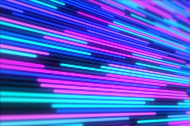 Arka plan, parlak neon kırmızı ve turuncu satırları 3d çizim