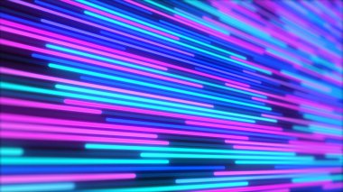 Arka plan, parlak neon kırmızı ve turuncu satırları 3d çizim