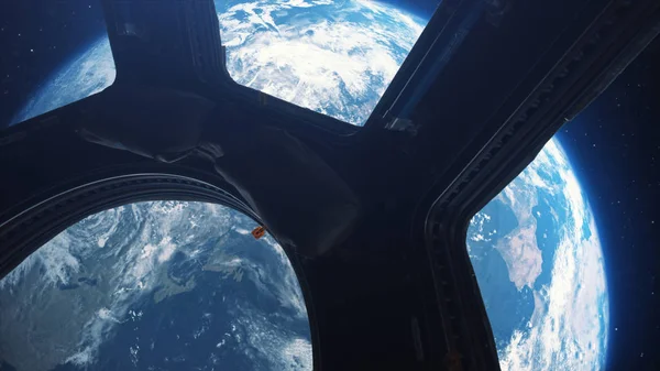 Vista Tierra Desde Espacio Desde Ventana Estación Espacial Internacional Ilustración — Foto de Stock
