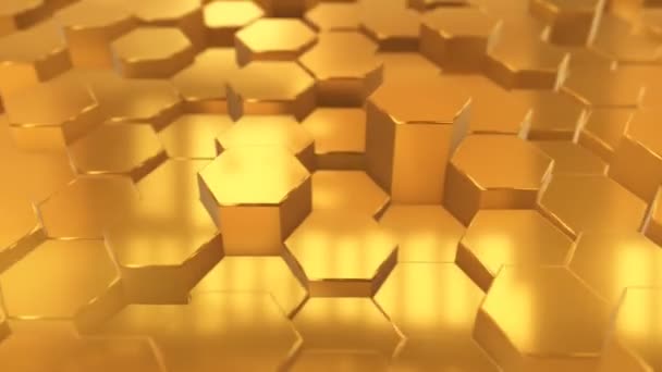 Abstrato sem costura loop animação fundo feito de hexágonos dourados brilhantes — Vídeo de Stock