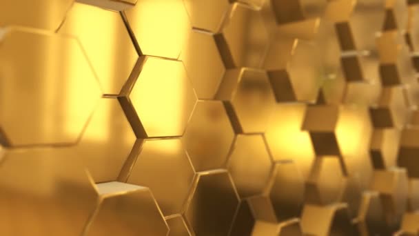 Abstrakta sömlös loop animation bakgrund gjort av lysande gyllene hexagoner — Stockvideo