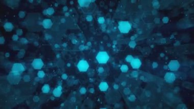 Uçan soyut teknolojik parlayan altıgenler ve onaltılı kod arasında. Sorunsuz döngü animasyon. Finans, bankacılık, web teknolojileri veya sosyal arka plan için yüksek kaliteli 3d render.