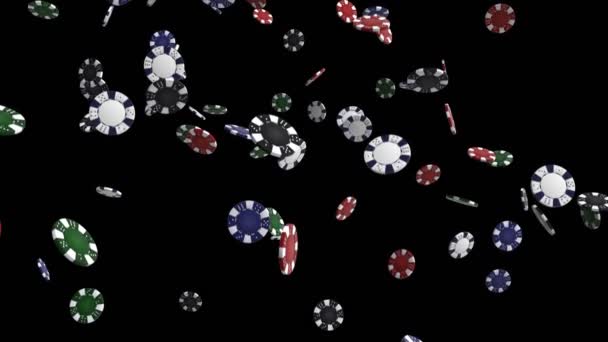 Chip poker jatuh pada latar belakang hitam — Stok Video