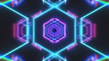 Retro futuristik tarzı, 3d sorunsuz döngü animasyon altıgen bir tünelde soyut uçuş