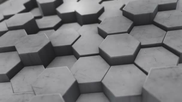 Abstract moving hexagonal background with depth of field, seamless 3d loop animation — Stock Video