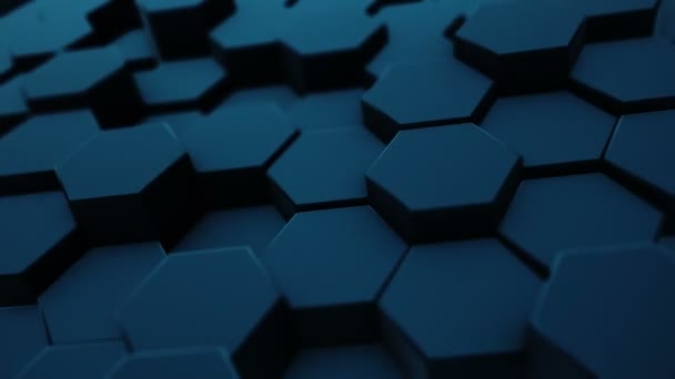 Abstract moving hexagonal background with depth of field, seamless 3d loop animation — Stock Video