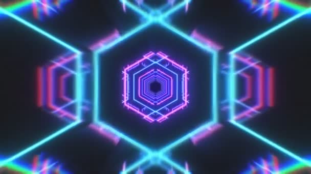 Abstracte vlucht in een zeshoekig tunnel in retro-futuristische stijl, 3d animatie van de naadloze loops — Stockvideo