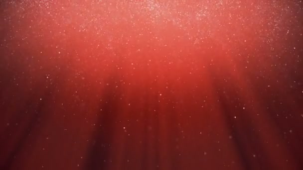 Abstracte achtergrond met motie van die knipperende deeltjes op rood met stralen van licht schijnt... VJ naadloze loops. — Stockvideo