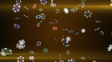 Casino uçan kamera üzerinde bir renkli arka plan 3d çizim ışık ışınları ile cips