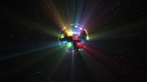 Rotación Ilustración Una Bola Disco Multicolor Colorido Con Partículas Rayos —  Fotos de Stock