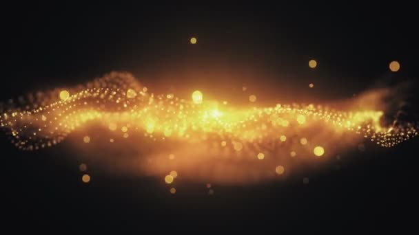 De perfecte beweging van de gouden achtergrond. De stof van de gouden zon van het heelal met sterren op een zwarte achtergrond. Motie van abstracte deeltjes. VJ naadloze lus 3d animatie. — Stockvideo
