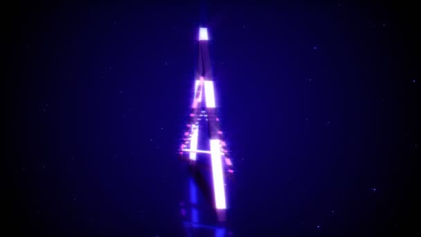 Περιστροφές του τριγώνου νέον λάμπει στο σύγχρονο φωτισμό φθορισμού με αντανακλάσεις, 3d animation αδιάλειπτη βρόχο — Αρχείο Βίντεο