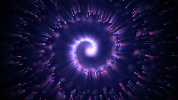 Gold glittering star dust twisted spiral of trail sparkling particles on black background. Space comet tail. Magic blue purple flying particles. Seamless loop animation — Stock Video