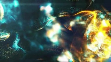 Arka plan parçacıklar ve sıvı turuncu ve mavi birbirleri ile etkileşim