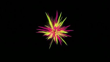 CG 3d animasyon siyah zemin üzerine sarı ve kırmızı renklerle toz patlaması. Başlangıçta ivme ile yavaş hareketi.