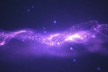 Altın arka plan mükemmel hareketi. Evren yıldız siyah bir arka plan ile toz. Soyut parçacıklar hareket. 3D çizim