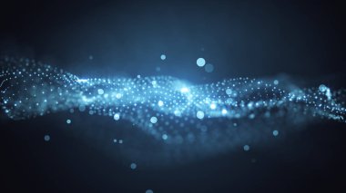 Altın arka plan mükemmel hareketi. Evren yıldız siyah bir arka plan ile toz. Soyut parçacıklar hareket. 3D çizim