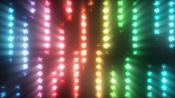 Buntes Blinken Von Bunten Scheinwerfern Von Glühbirnen Textur Von Unten — Stockfoto