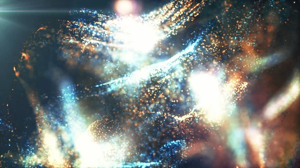 Parçacıklar Sıvı Turuncu Birbirleri Ile Etkileşim Illüstrasyon Mavi Arka Plan — Stok fotoğraf