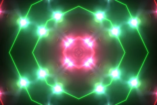 Abstract Disco Caleidoscoop Achtergrond Met Gloeiende Neon Kleurrijke Lijnen Geometrische — Stockfoto