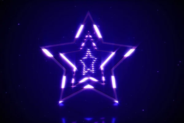 Rotationen Eines Leuchtenden Neon Sterns Modernen Leuchtstoffröhren Mit Reflexionen Illustration — Stockfoto