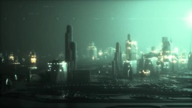 Çağdaş binalar. Yeşil renk 3d animasyon. İnşaat ve teknoloji kavramı.