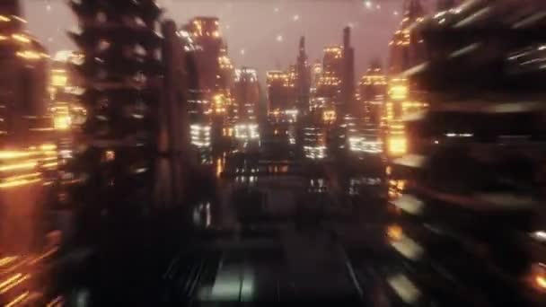 雾中夜晚的未来城市 — 图库视频影像