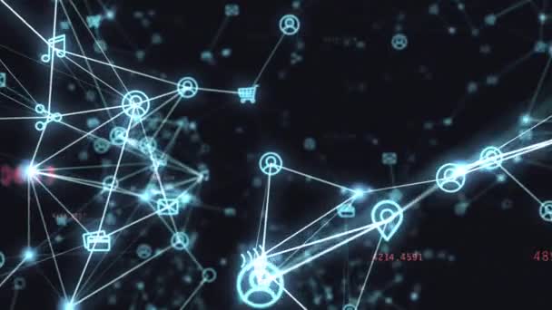 Background of randomly moving network and internet related things. Online shopping, social networks, connections, global connections. Seamless loop 4k animation — Stock Video