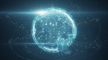 3D dijital planet earth veri soyut teknolojik bir veri gösterimi ağ aktarma iletişim, karmaşıklık ve veri akışı modern dijital çağın