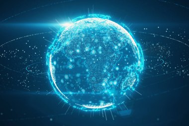 3D dijital planet earth veri soyut teknolojik bir veri gösterimi ağ aktarma iletişim, karmaşıklık ve veri akışı modern dijital çağın