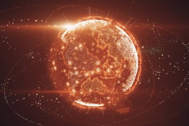 3D dijital planet earth veri soyut teknolojik bir veri gösterimi ağ aktarma iletişim, karmaşıklık ve veri akışı modern dijital çağın