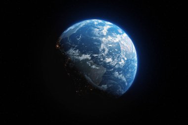Planet Earth görünümünden karanlık alan 3d illüstrasyon kızdırma