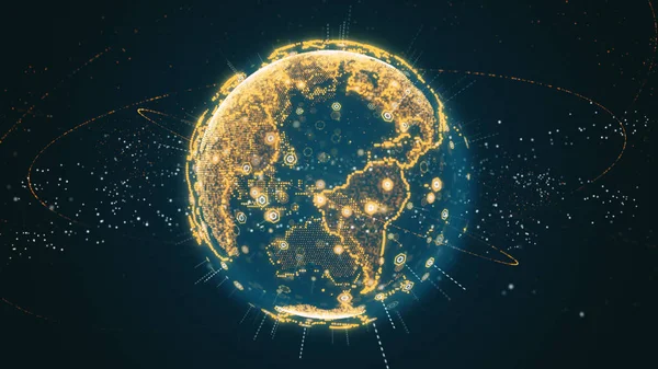 3d illustration of Digital planet earth data abstract of a technological data network transmitting communication, complexity and data flow of the modern digital era