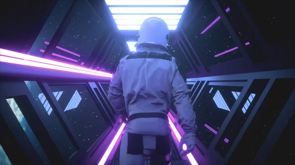 Astronaut Prochází Tunelem Jiného Prostoru Prostoru Brány Ilustrace — Stock fotografie