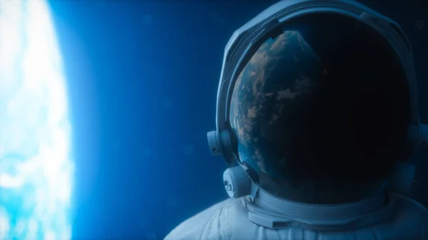 Astronaute Solitaire Regarde Planète Terre Orbite Dans Espace Planète Terre — Photo