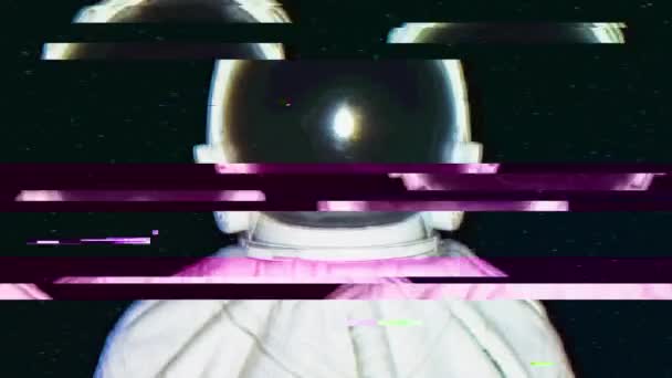 Astronaut effecten van lawaai, glitch, en shromatic afwijkingen — Stockvideo