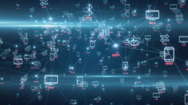 Rede abstrata de dispositivos físicos na Internet usando uma conexão de rede com números de estatísticas — Vídeo de Stock