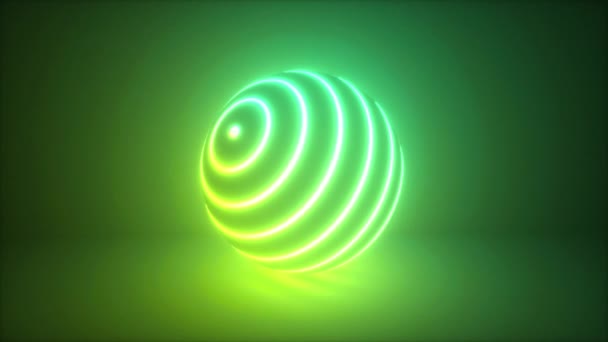 Abstrato colorido brilhante neon luz esfera, laser show, espaço em branco, bola de discoteca, energia esotérica, fundo abstrato, animação 3d loop sem costura, espectro ultravioleta — Vídeo de Stock