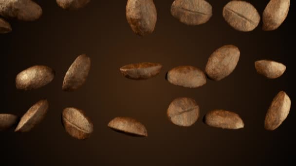 Falling coffee beans in slow motion filling the screen — Stock Video