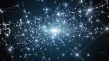 Büyüyen küresel ağ ve veri bağlantılarını teknoloji uzayda uçan. Bir teknoloji, iletişim ya da sosyal medya geçmişi için kullanabilirsiniz. Mavi renk. Sorunsuz döngü 3d animasyon. 4k