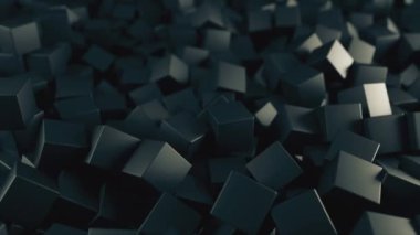 Siyah beyaz 4k 3d animasyon haddeleme ve yukarıdan aşağıya doğru düşen soyut küpleri yığını.