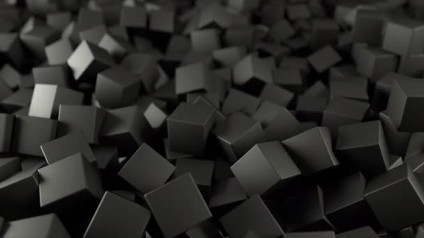 Siyah beyaz 4k 3d animasyon haddeleme ve yukarıdan aşağıya doğru düşen soyut küpleri yığını. — Stok video