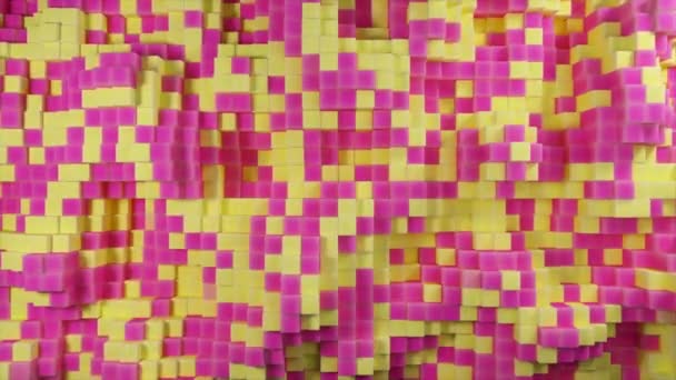 Animation 3D abstraite du mouvement des cubes bicolores jaune et rose, fond boucle 4k sans couture — Video