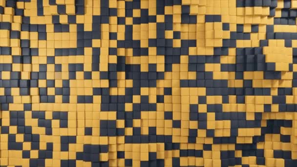 Animación 3d abstracta del movimiento de cubos de dos colores amarillo y negro, fondo 4k lazo sin costuras — Vídeo de stock