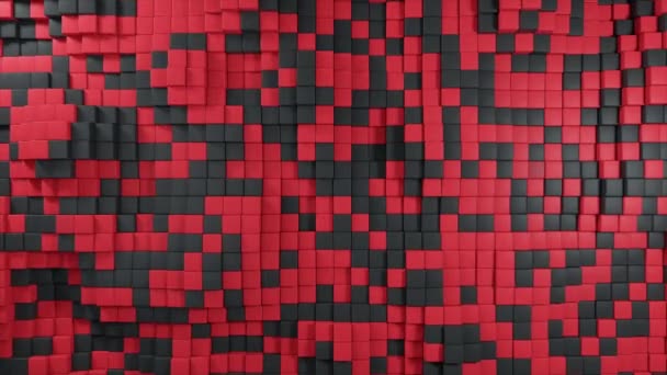 Animación 3d abstracta del movimiento de cubos de dos colores rojo y negro, fondo 4k lazo sin costuras — Vídeo de stock